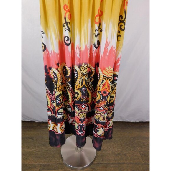 Jennifer Lauren Plus Yellow Pink Boho Strapless Maxi 2X Beaded Halter Excellent - Picture 3 of 11